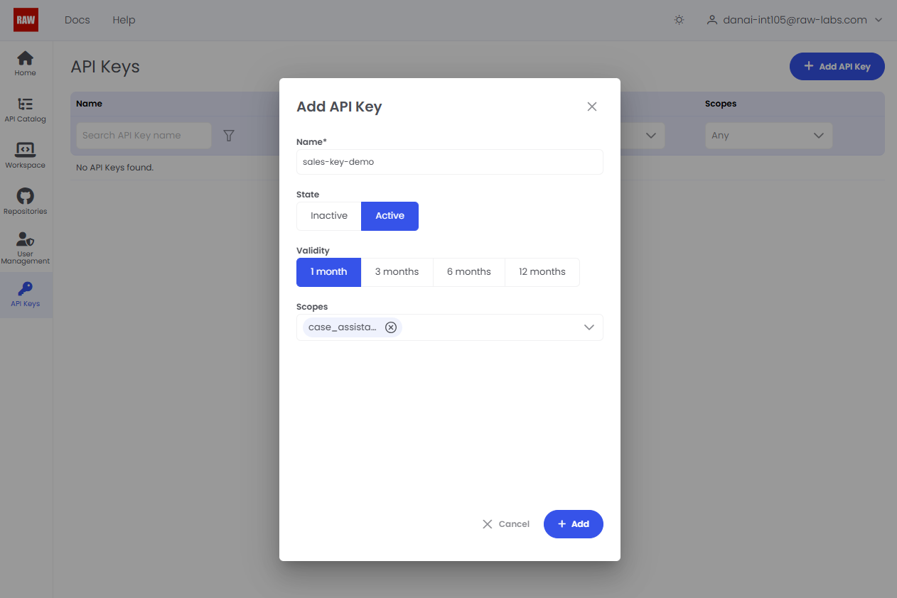 new API key form